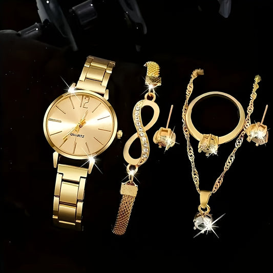 Set de Reloj Pulsera Anillo Aretes y Collar Elodie - Dorado