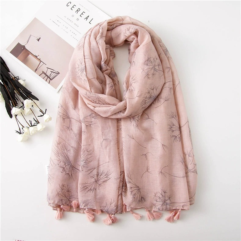 Pashmina Dandelion ligera con estampado | Rosado