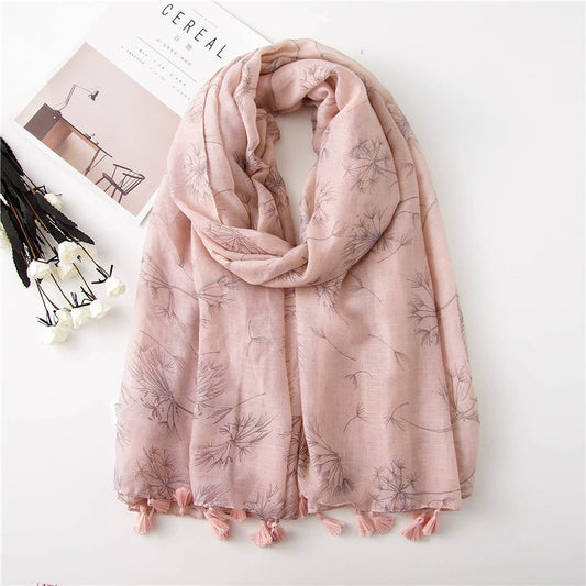 Pashmina Dandelion ligera con estampado | Rosado