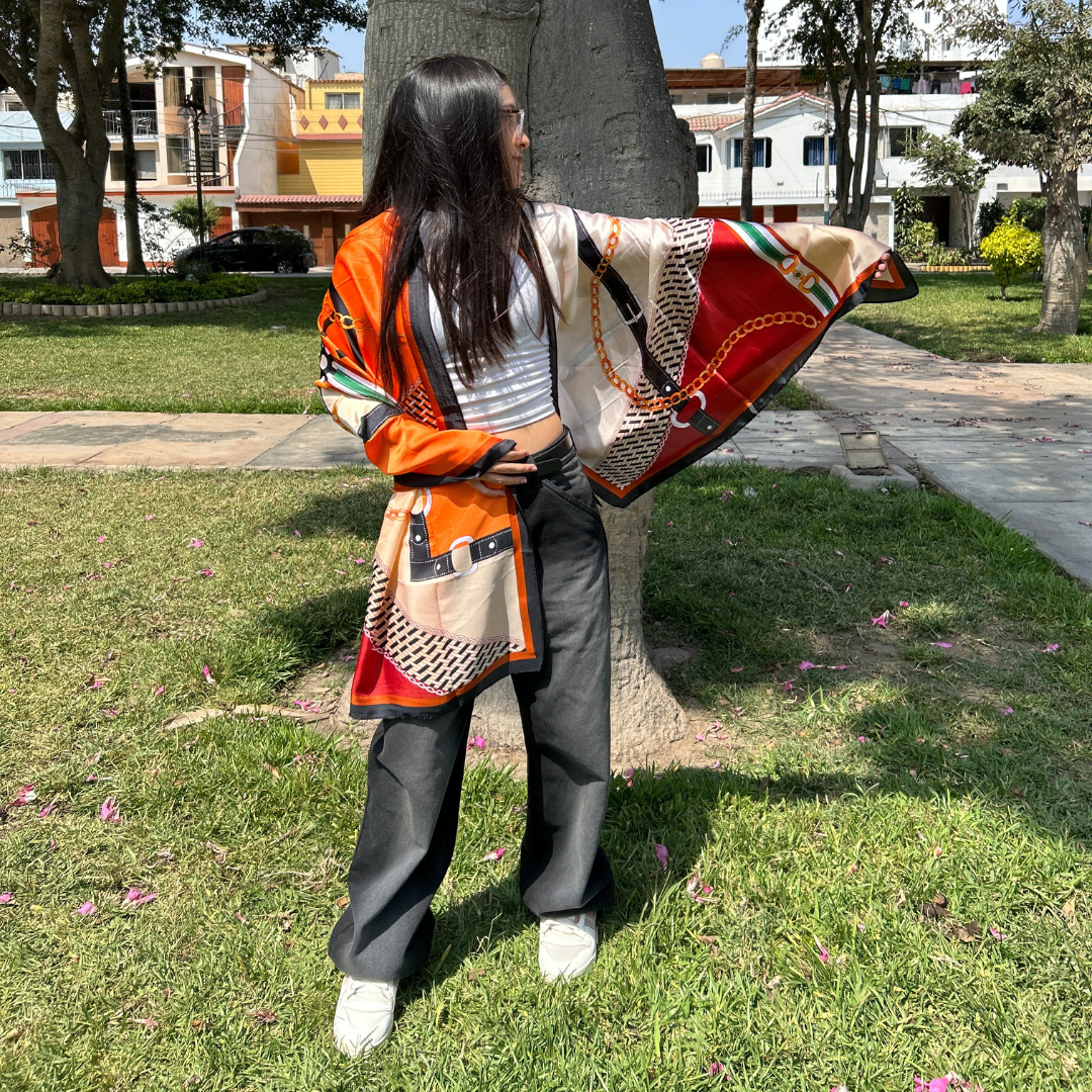 Pashmina Satinada Adoración de Seda diseño a rayas | Naranja