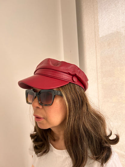 Boina Militar Inglesa Cuerina para Mujer | Rojo oscuro