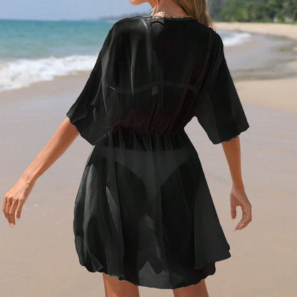 Vestido Cesia Negro Salida de playa Escote bordado - Talla M