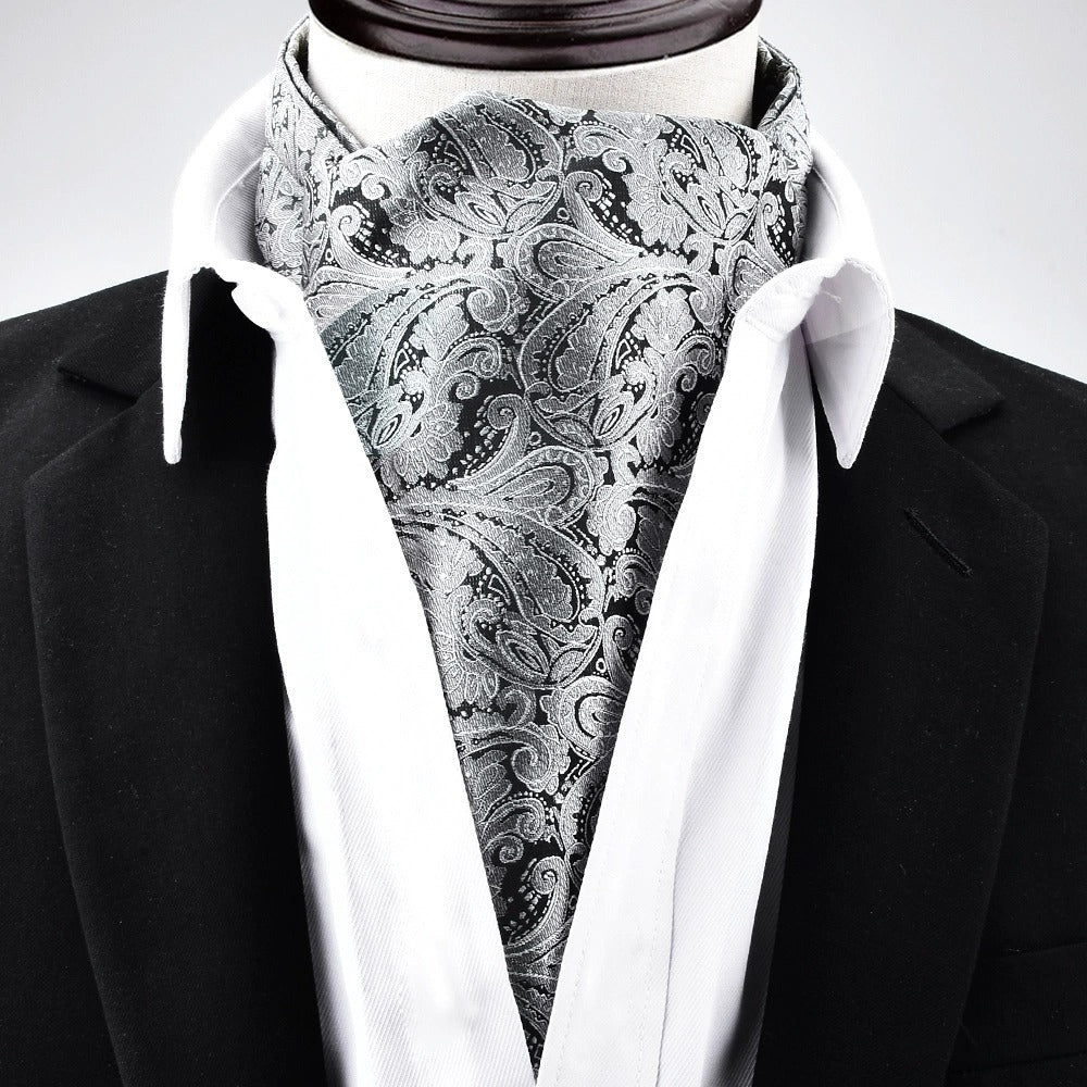Bufanda Corbata Charles de seda para hombre - Gris Plata con Negro