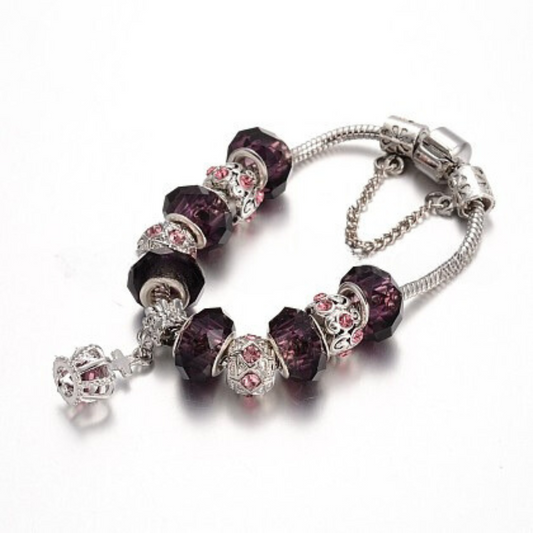 Pulsera con Charms Corona Morado - 19cm
