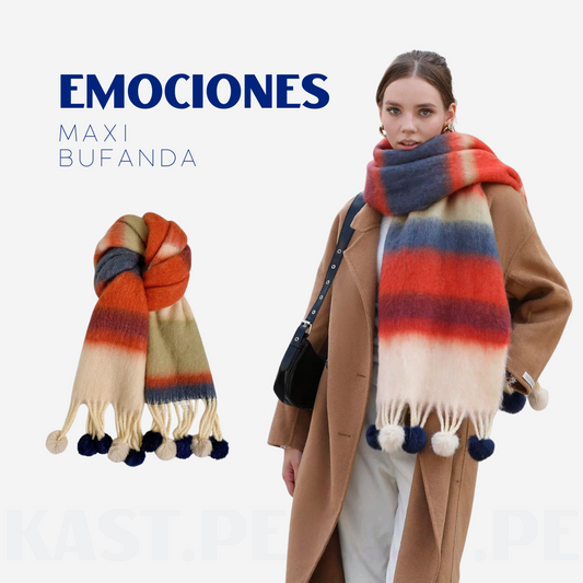 Bufanda Emociones Maxi Chalina con pompones | Multicolor