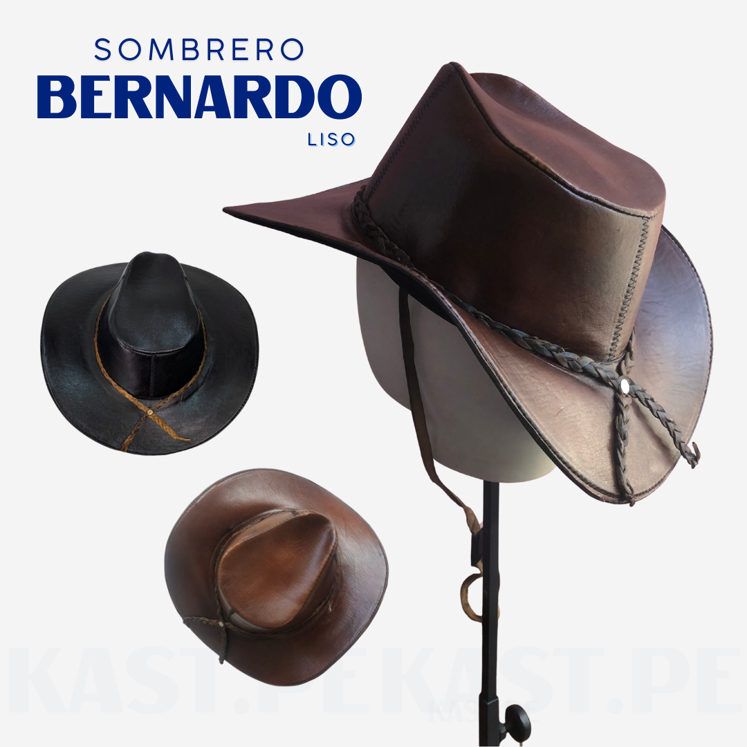 Sombrero Vaquero Rústico de Cuero Liso Bernardo