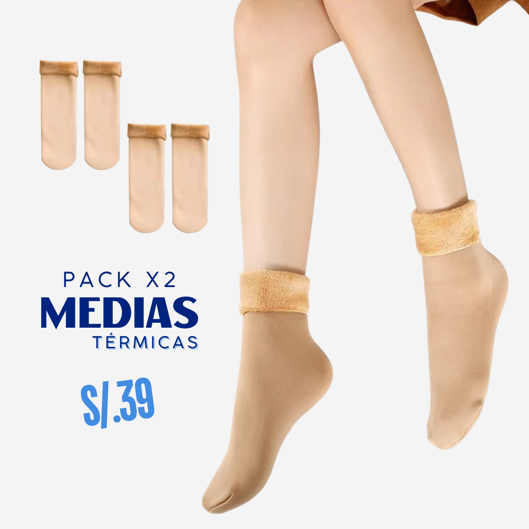 Pack de 2 medias térmicas para invierno con interior polar - Nude