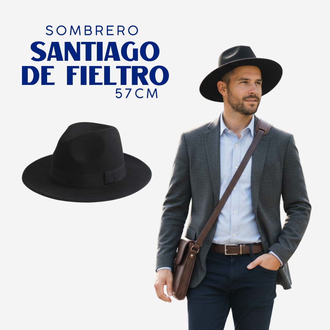 Sombrero Santiago Unisex de Fieltro Negro | 57cm