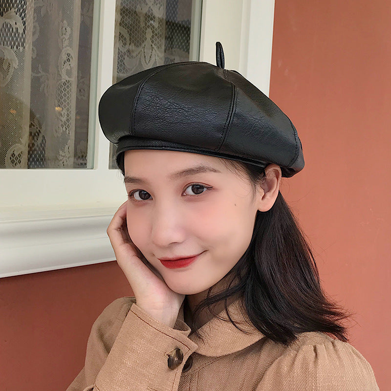 Boina Collet Cuero PU Estilo Frances | Negro