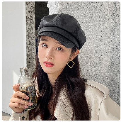 Boina Jordana Cuero PU para mujer | Negro