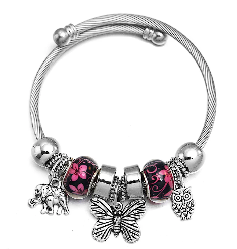 Pulsera Estilo Pandora Búho Rosado