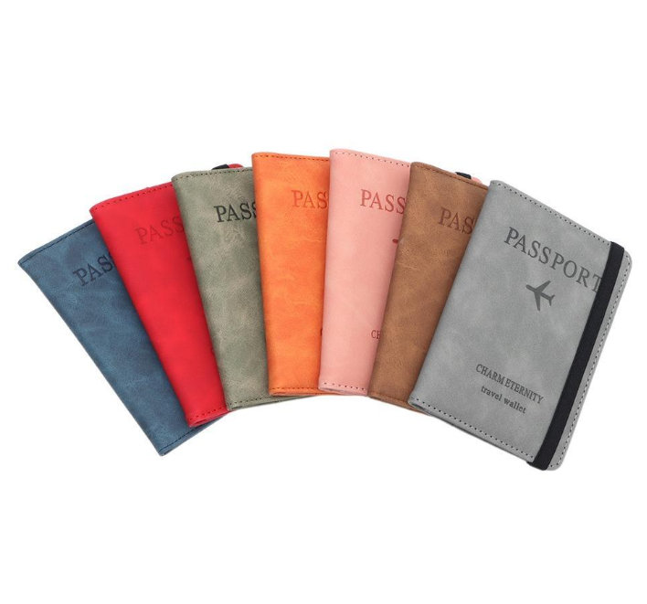 Porta Pasaporte de cuero Azul acero RFID BLOCKING - Travel Wallet