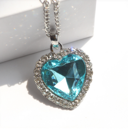 Collar Titanic Heart Pedant Corazon - Turquesa Y Plateado
