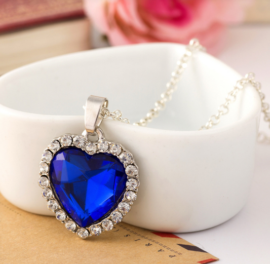 Collar titanic Heart Pedant Corazon - Azul Y Plateado