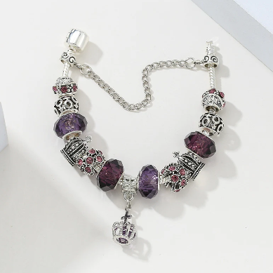Pulsera con Charms Corona Morado - 19cm