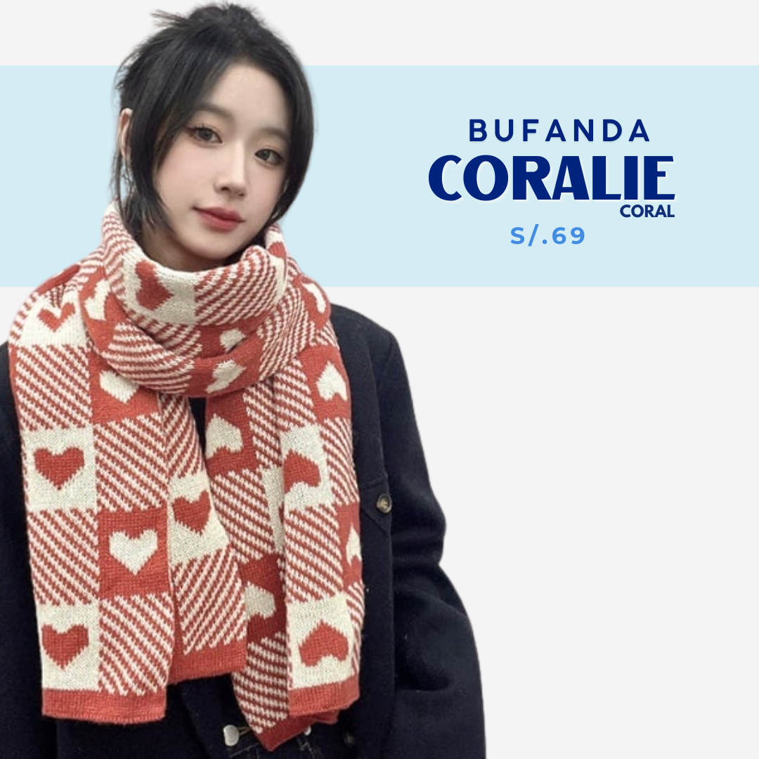 Bufanda Coralie tejido a Cuadros Y Corazones | Coral