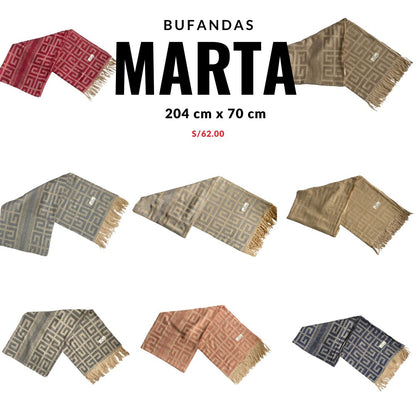 Bufanda Chalina Marta diseño geométrico con flecos