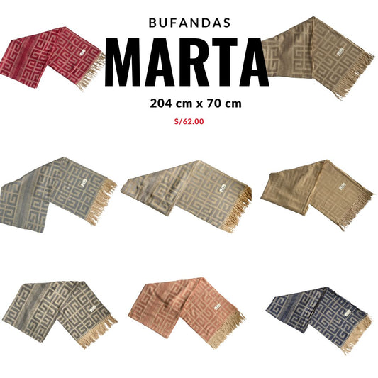 Bufanda Chalina Marta diseño geométrico con flecos