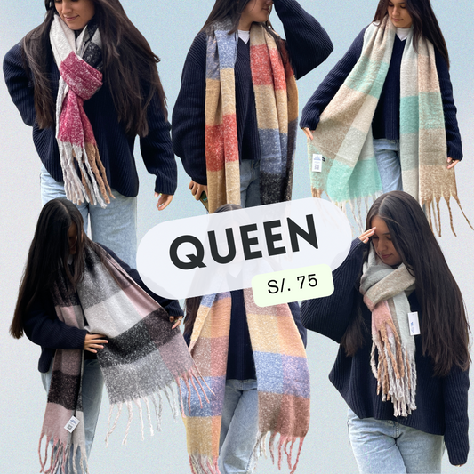 Maxi Bufanda Queen a cuadros multicolor