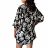 Kimono Corto Deyanira Negro con estampado Floral - Talla M