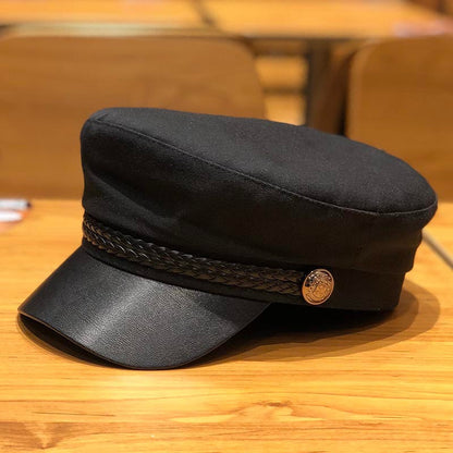 Boina Militar Inglesa Drill/Cuerina para Mujer | Negro