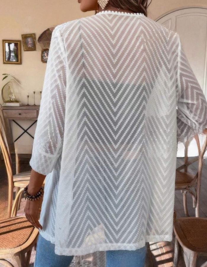 Kimono de Verano Lukin Blanco, Estilo casual con diseño a rayas - Talla L