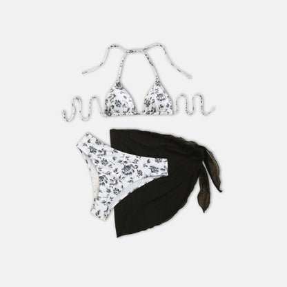 Bikini Telma Negro de 3 piezas con estampado floral - Talla M