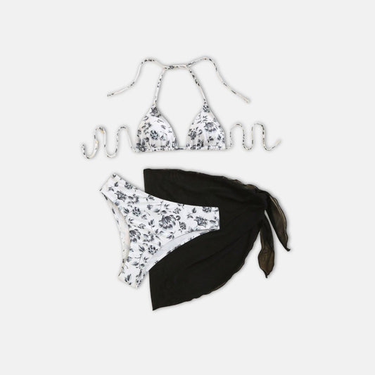 Bikini Telma Negro de 3 piezas con estampado floral - Talla M