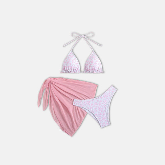 Bikini Susana Rosado de 3 piezas con estampado de flores - Talla M