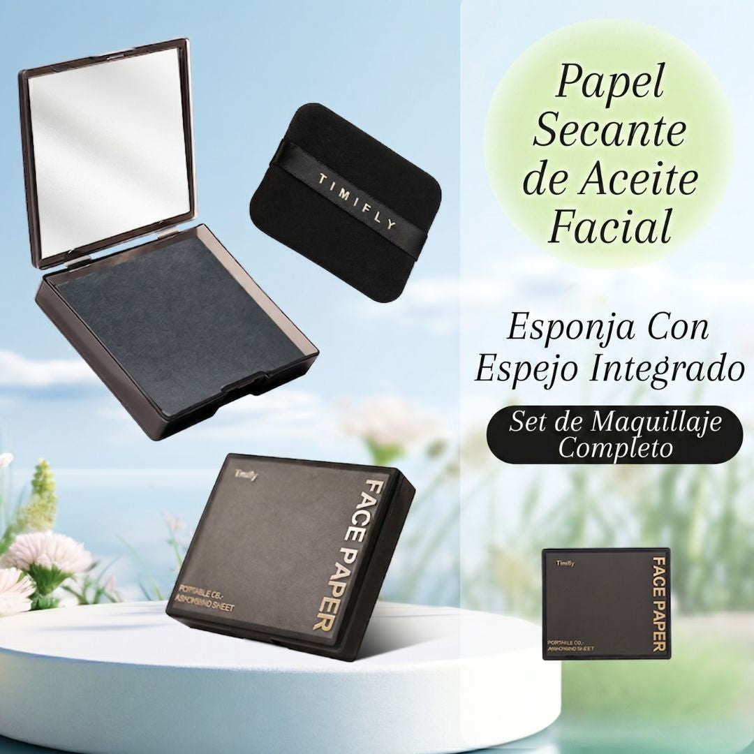 Papel Secante Facial de Carbón de Bambú con Espejo y Polvo (100 Unidades)