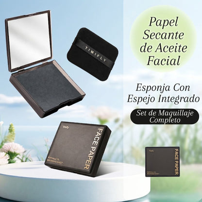 Papel Secante Facial de Carbón de Bambú con Espejo y Polvo (100 Unidades)