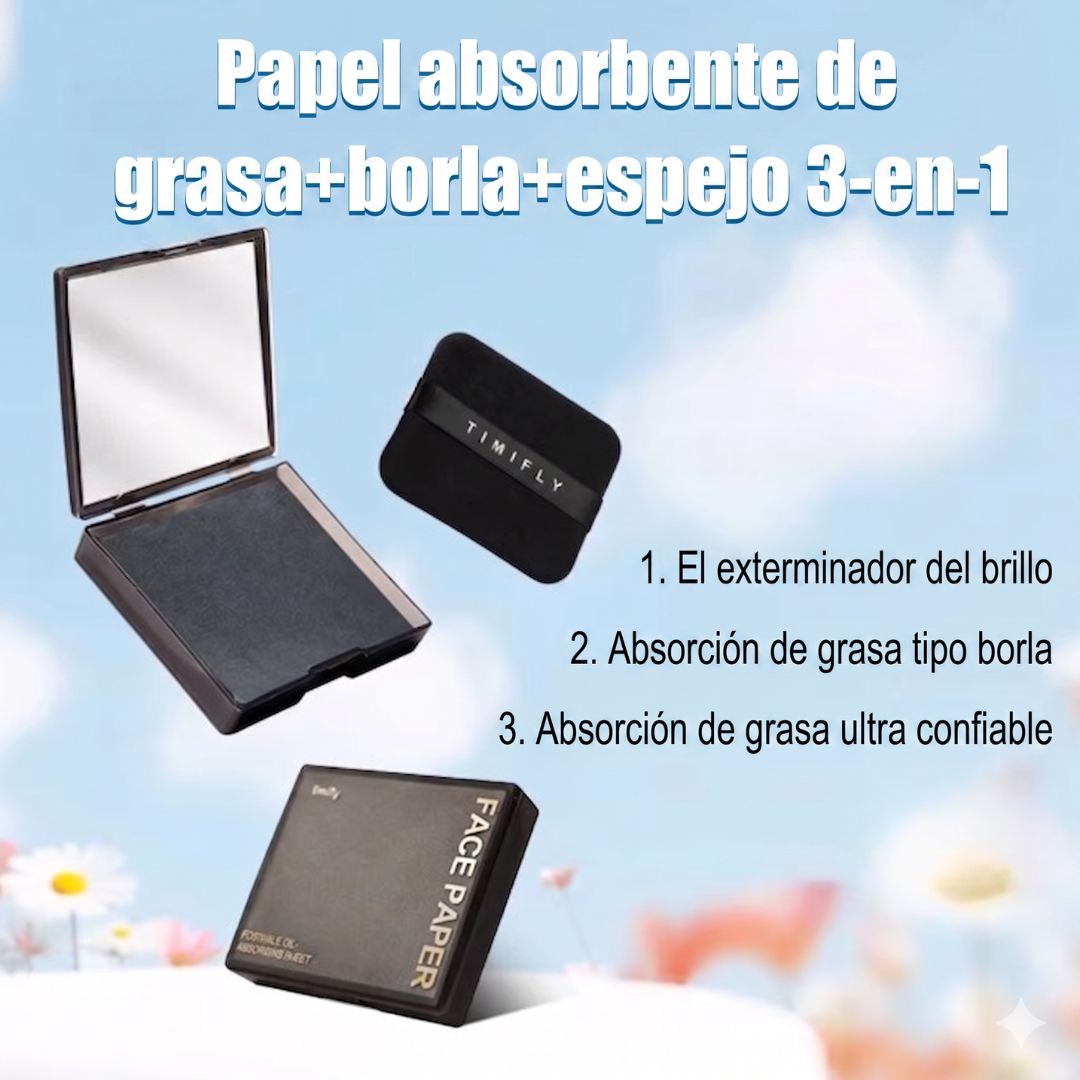 Papel Secante Facial de Carbón de Bambú con Espejo y Polvo (100 Unidades)