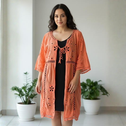 Salida de Playa Rosella Kimono Oversize - Coral