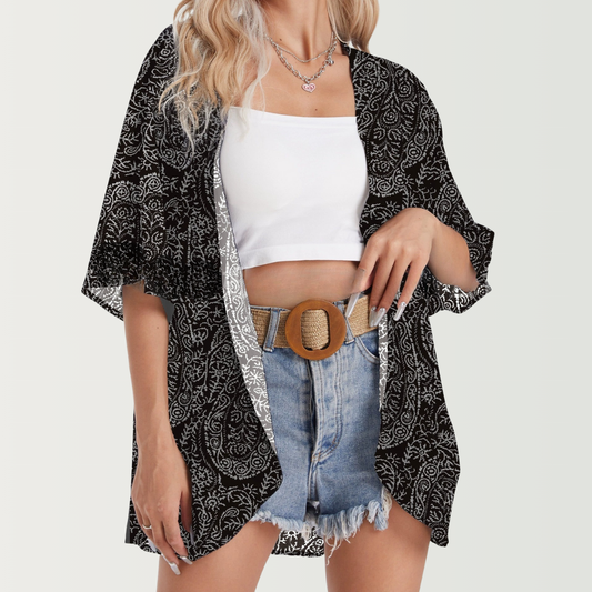 Kimono Salma Estampado Paisley Negro - Talla L