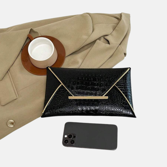 Sobre Clutch Mujer Vanite Cuerina Estampado Geométrico - Negro