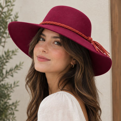 Sombrero Fedora Burdeos Callie con Trenza Decorativa