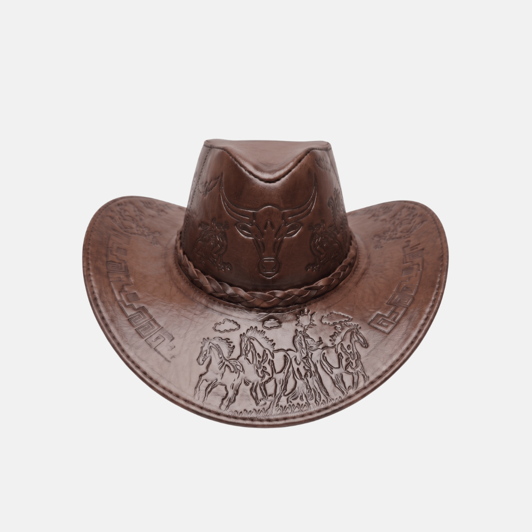 Sombrero Bull Vaquero de Cuero con Diseño