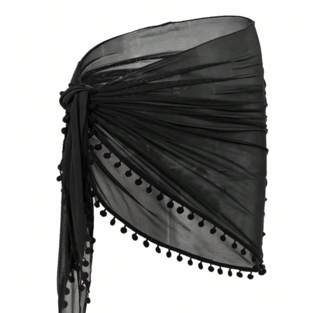 Falda Abril Talla L Estilo playero con borlas  - Negro