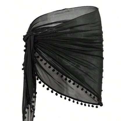 Falda Abril Talla L Estilo playero con borlas  - Negro