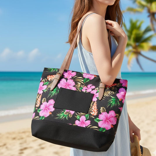 Bolso cartera verano Hibiscus estampado floral - Negro