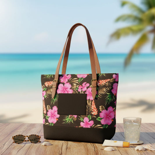 Bolso cartera verano Hibiscus estampado floral - Negro