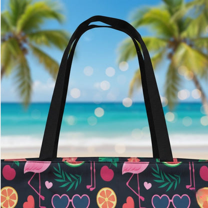 Bolso cartera verano Hawaiian estampado de flamencos y frutas - negro