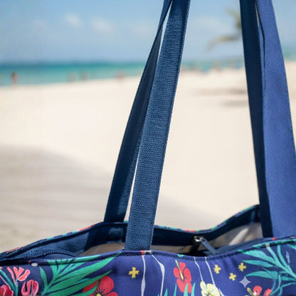 Bolso cartera verano Peacock estampado de flamencos y hojas - azul