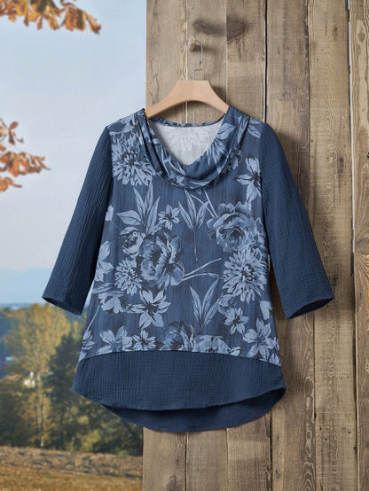 Rainery - Talla M - Blusa con Estampado Floral y Escote Caido