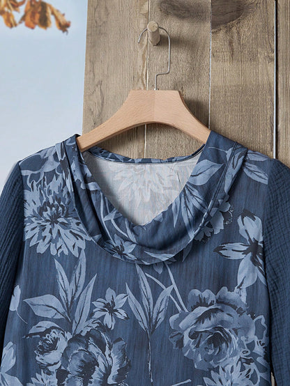Rainery - Talla M - Blusa con Estampado Floral y Escote Caido