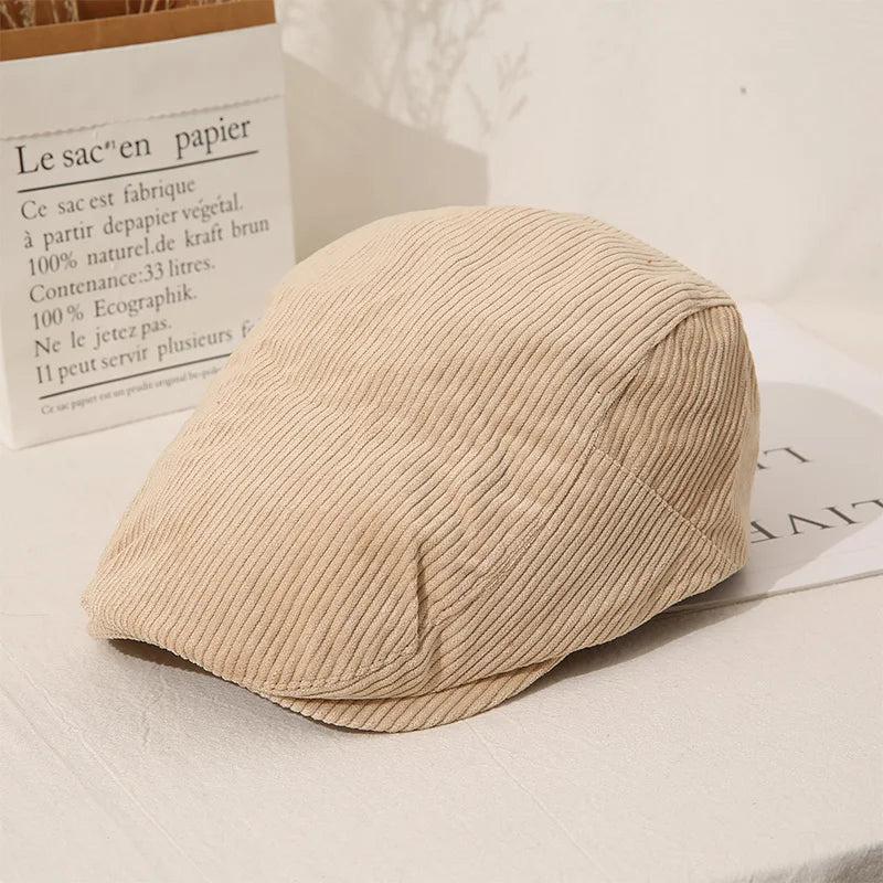 Boina Edwin Crema Gorra Unisex de Corduroy - Talla M regulable