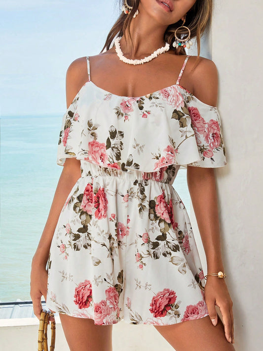 Enterizo Genevieve con estampado floral y hombros descubiertos – Talla M