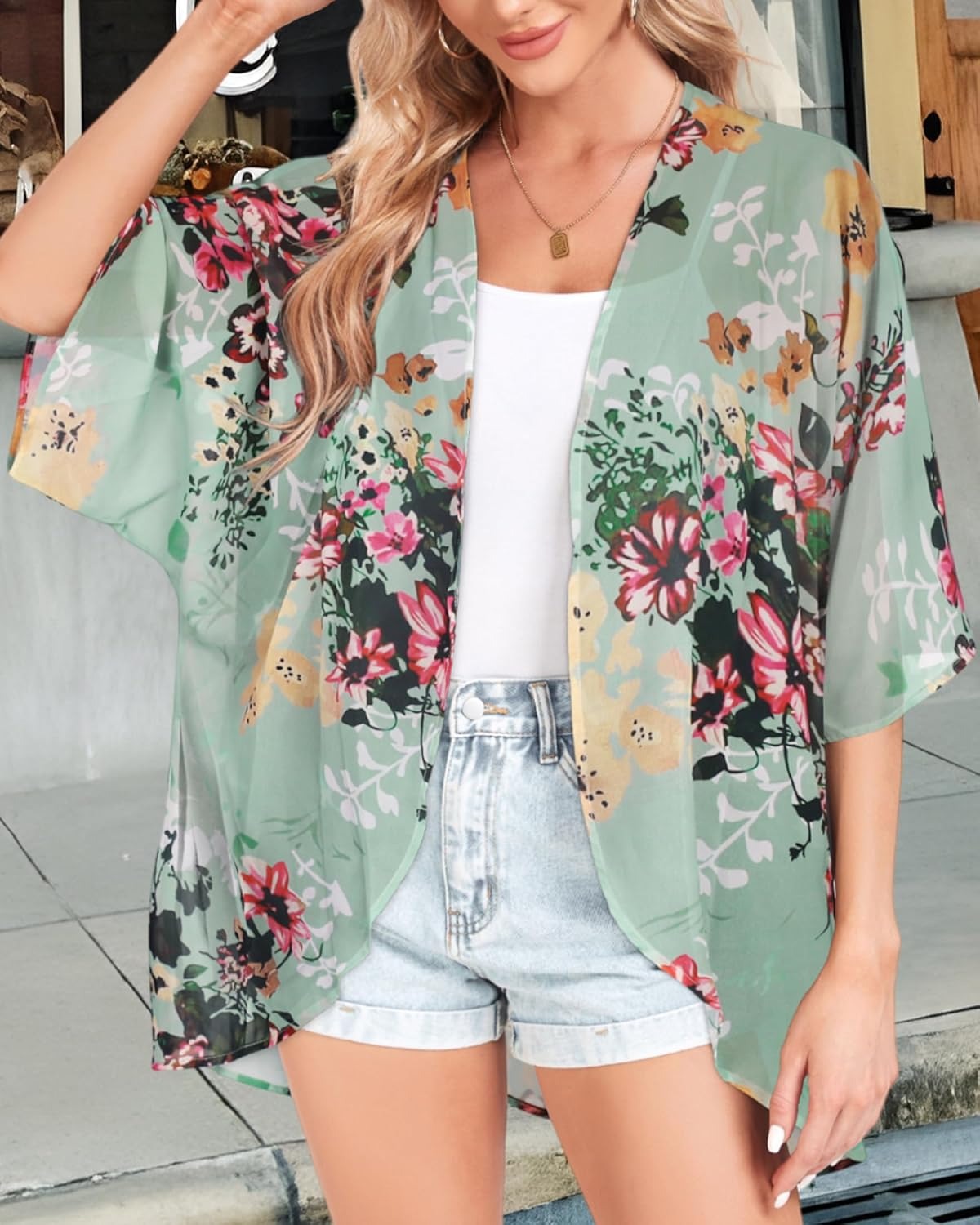 Kimono Geranio Cardigan de flores - Talla L/XL