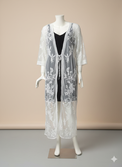 Kimono Salida de Playa Tul Oversize Agave