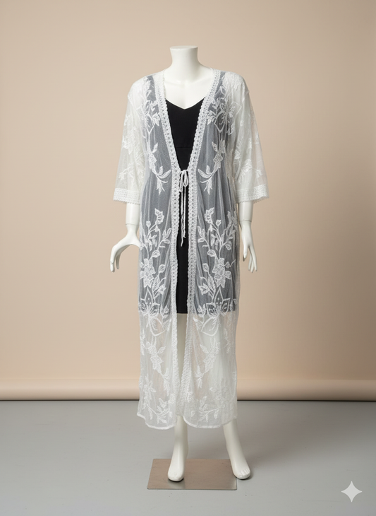 Kimono Salida de Playa Tul Oversize Agave